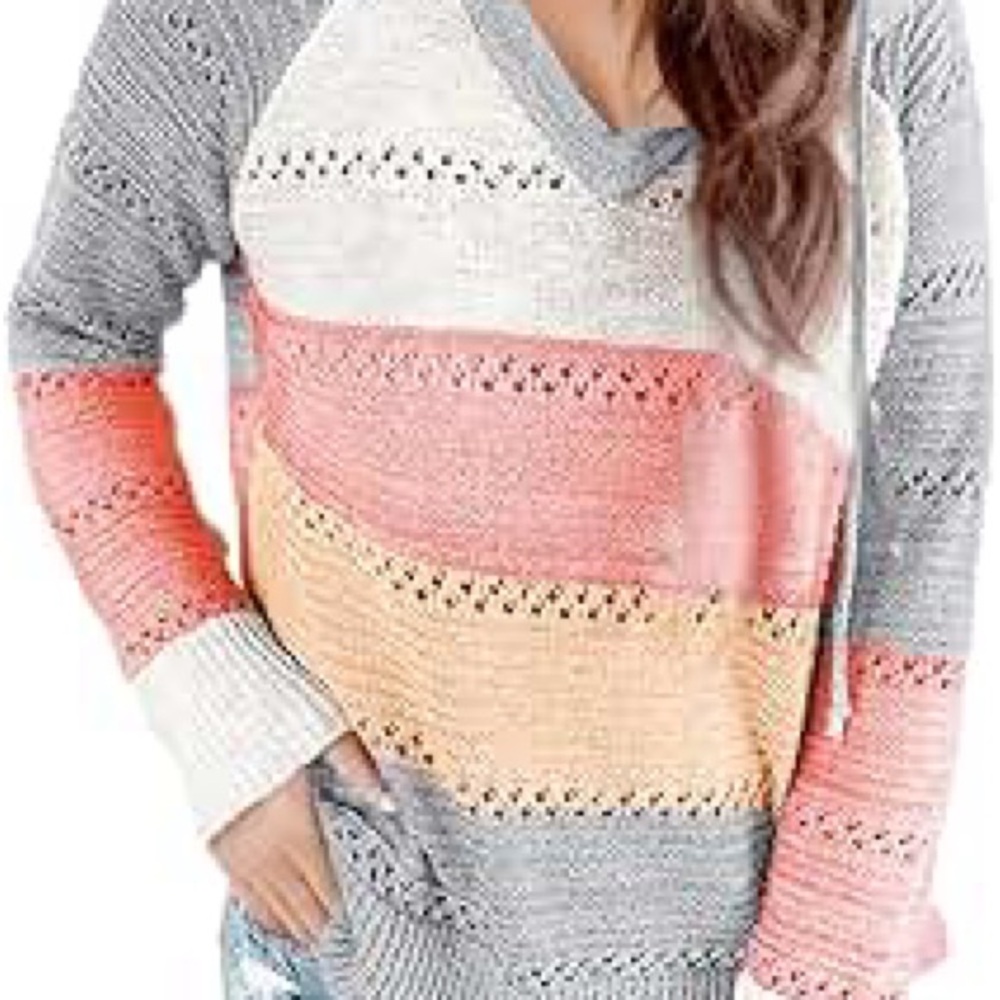 Chic V-Neck Striped Sweater in Gray, Pink, and Cream